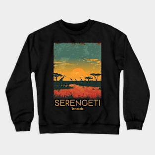 A Vintage Travel Illustration of Serengeti National Park - Tanzania Crewneck Sweatshirt